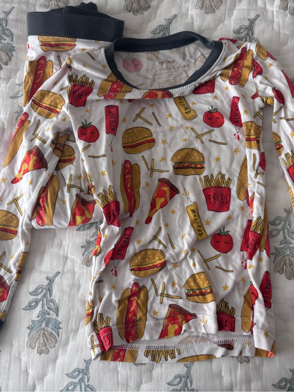 Little Sleepies White Pajama Set with Red and Yellow Fast Food Print